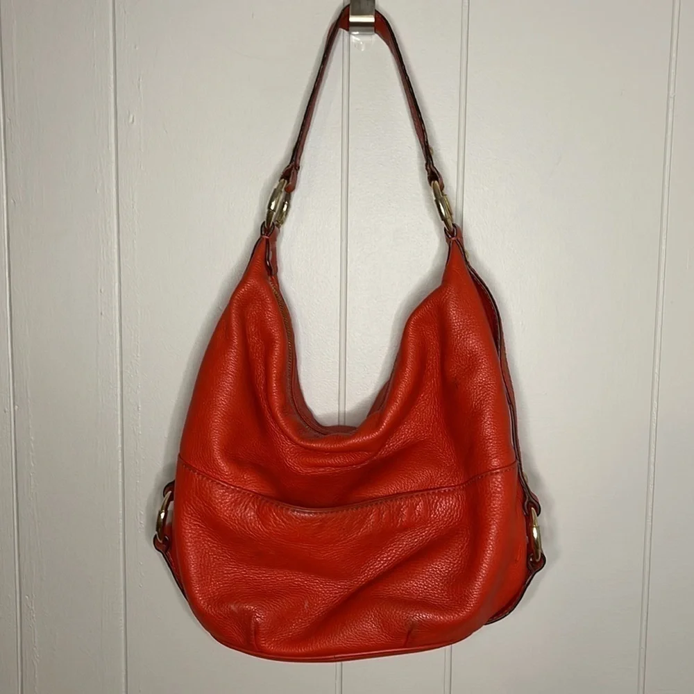 Michael Kors Fulton Orange Red Pebbled Leather Handbag Shoulder Bag